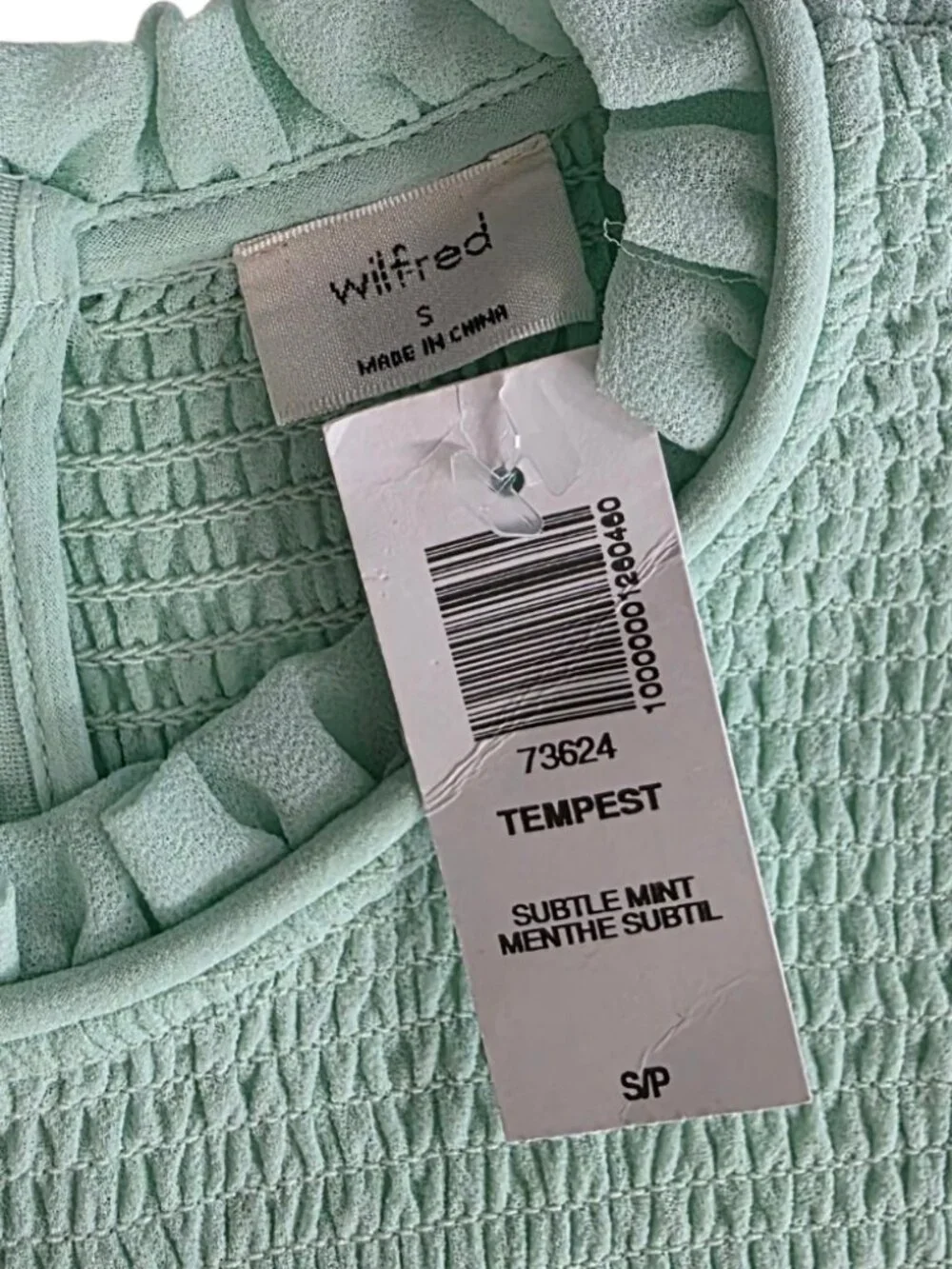 Aritzia Wilfred Tempest Blouse, Subtle Mint, Smocked, Sheer Sleeve, Sz S, Whimsi - Picture 3 of 6